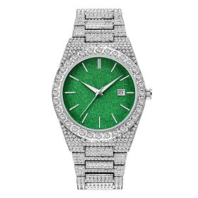 Men's Diamond Calendar Quartz Watch (Option: Silver Streak Green Surface)