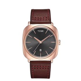 Square Calendar Business Men's Fashion Watch (Option: Brown Red Strap)