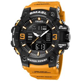 Sports Waterproof Electronic Watch Multi-function Training Alarm Clock Watch (Option: Black And Orange Color)