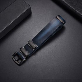 Retro Top Layer Cow Leather Watch Strap (Option: Blue Black Buttons-18mm)